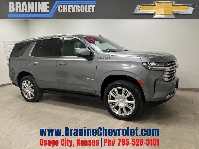 2021 Chevrolet Tahoe High Country in Satin Steel Metallic — front three-quarter view
